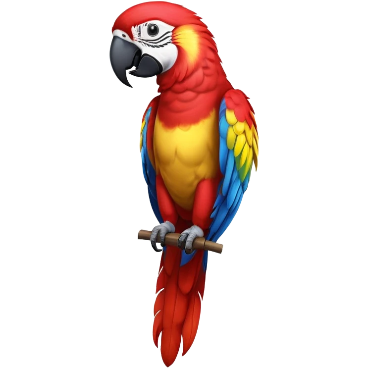 cinematic-macaw-realistic-full-body-standing-emoji,-vibrant-feathers-glowing-with-rich-reds,-blues,-and-yellows,-head-tilted-dramatically,-curved-black-beak-gleaming,-piercing-dark-eyes-exuding-confidence,-simplified-yet-realistic-focused emoji