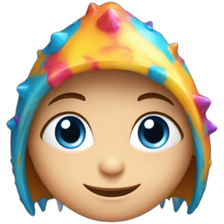 blue eyed todler with colorfull spikes hat emoji