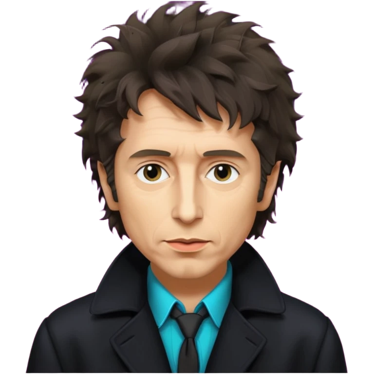 synthwave - Bob Dylan from 80's - black coat shaggy unshaven untidy emoji