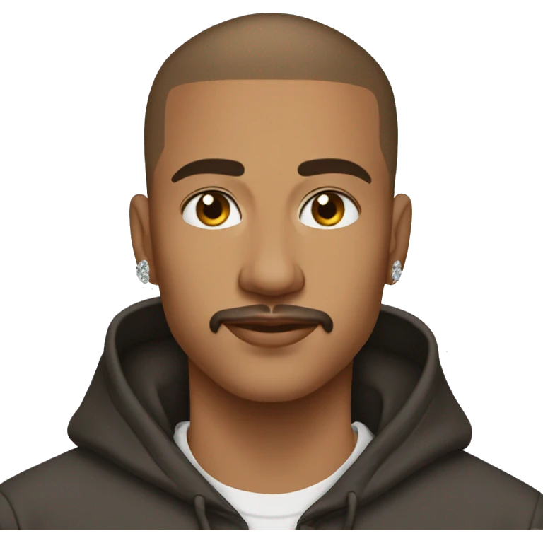 brown short buzzcut haired, 25 years old tanned boy with mustache wearing streetstyle hoodie and diamond chain emoji