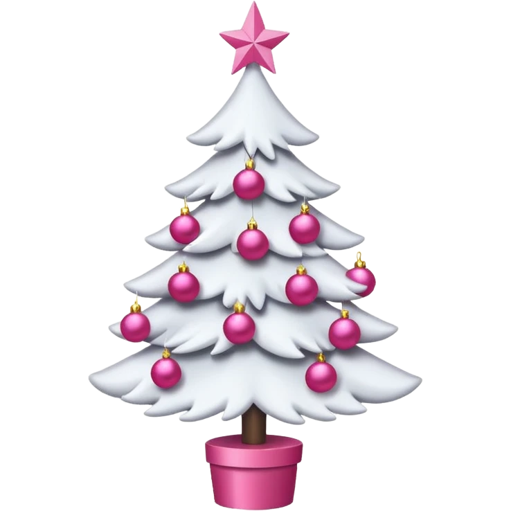 White Christmas tree with pink ornaments & pink topper emoji