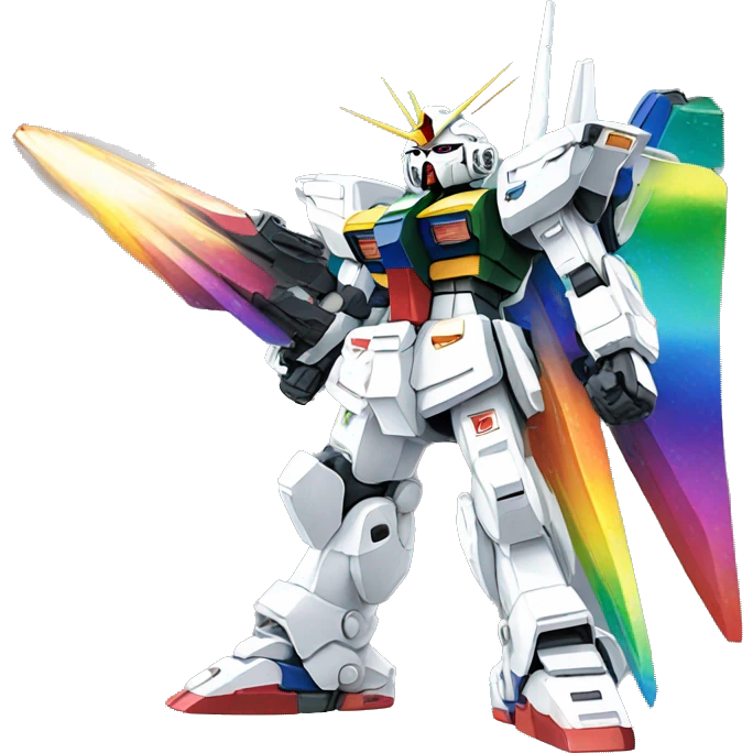 Gundam with a rainbow emoji