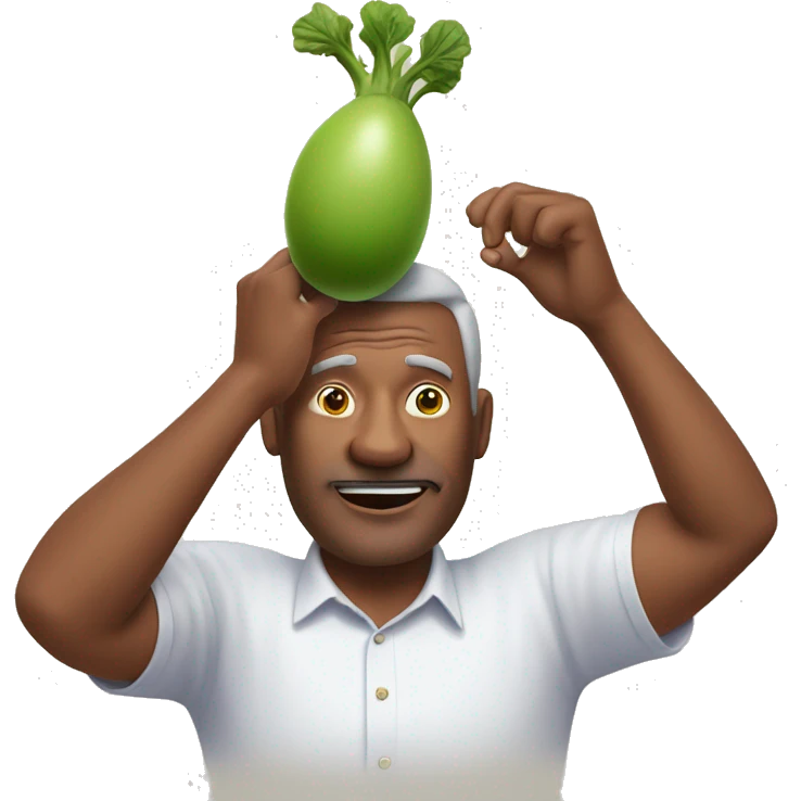 My dad raising an egg plant over his head  emoji