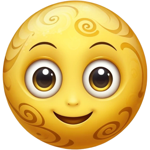 fantasy yellow planet with swirls and a cute smiling face with big eyes emoji