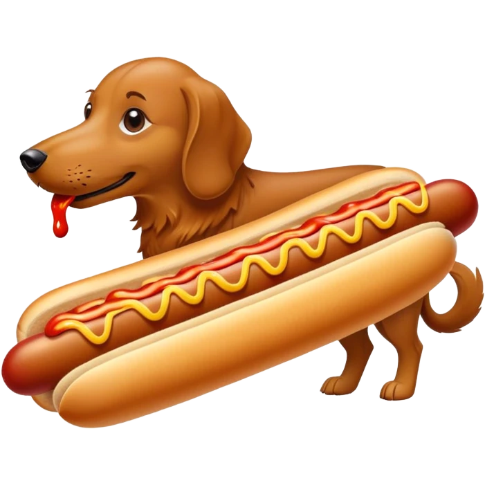 A long dog eating a hot dog emoji