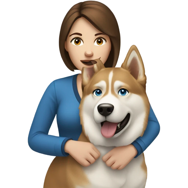 White Woman hair brown and bleus eyes and golden Husky  emoji