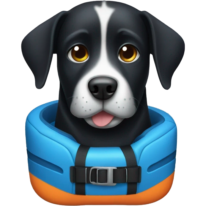 Black dog with life jacket  emoji