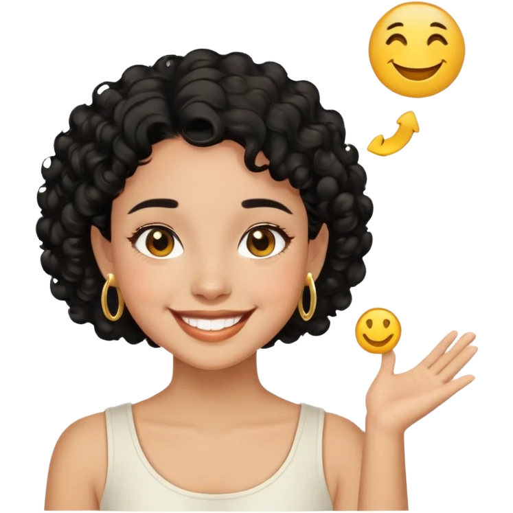 Girl showing happiness, medium skin tone, short curly black hair, gold earrings Minimal emoji showing happiness, medium skin tone, short curly black hair, gold earrings emoji