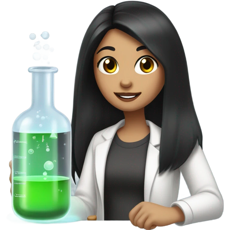 Science Chemistry girl with long black straight hair, brown eyes and pinky red lips with a fair skin tone emoji