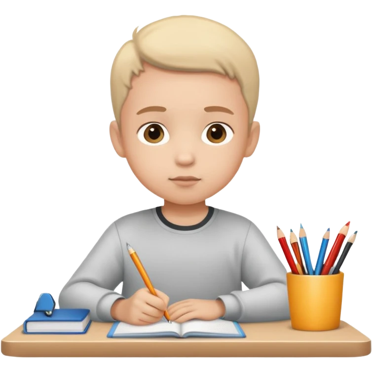 child sitting at a desk, focused and studious emoji