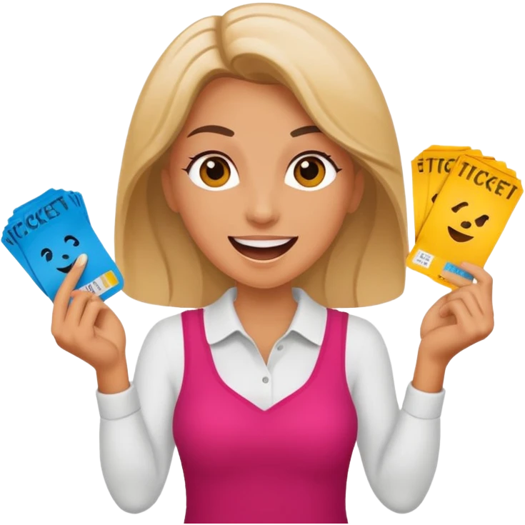 excited woman holding tickets emoji