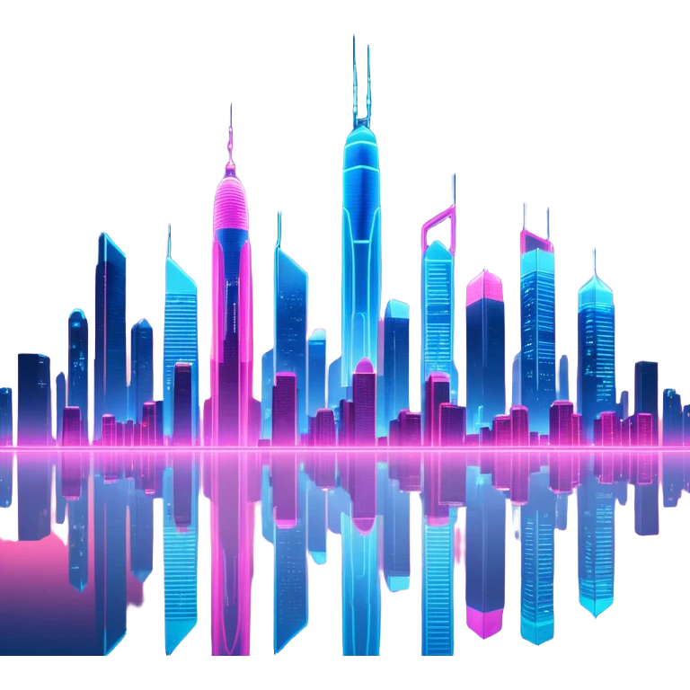 A futuristic cityscape at night, with neon lights and towering skyscrapers illuminating the sky emoji