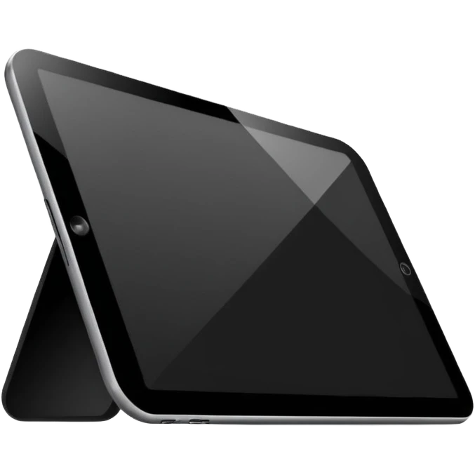 Minimalistic futuristic black tablet emoji, metallic black and white, reflective sleek surfaces, flat vector design, high-tech clean UI icon emoji
