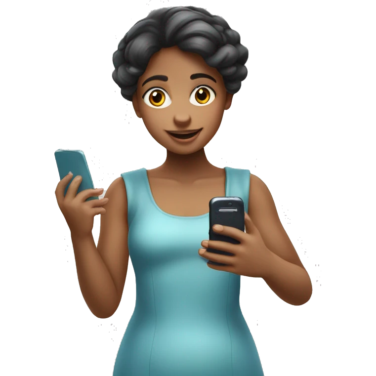 Una niña con un celular el la mano tomándose fotos  emoji
