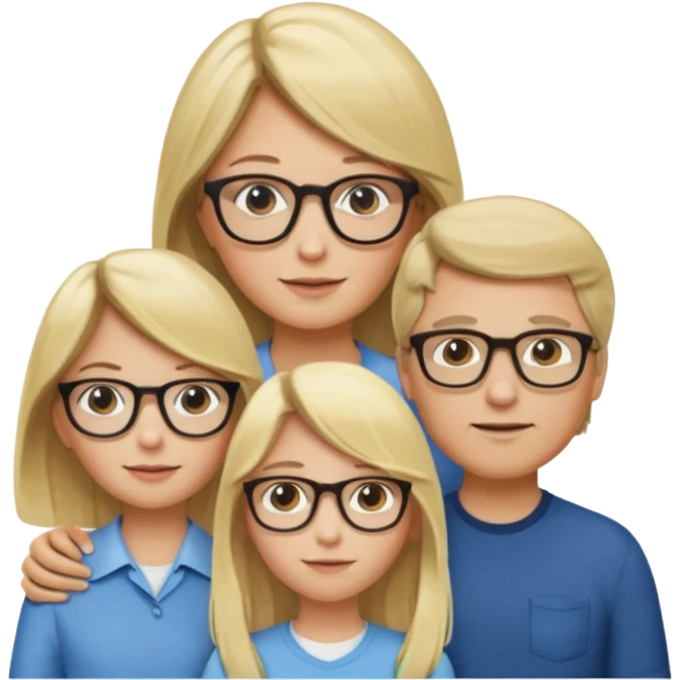 je voudrai un emoji d'une fille aux cheveux longs et blonds avec des lunettes en FAMILLE avec un papa chatain une maman blonde et un frère blond emoji