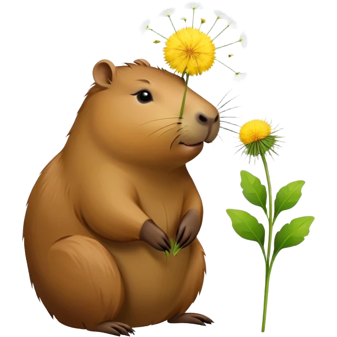 Capybara with dandelion in its mouth emoji