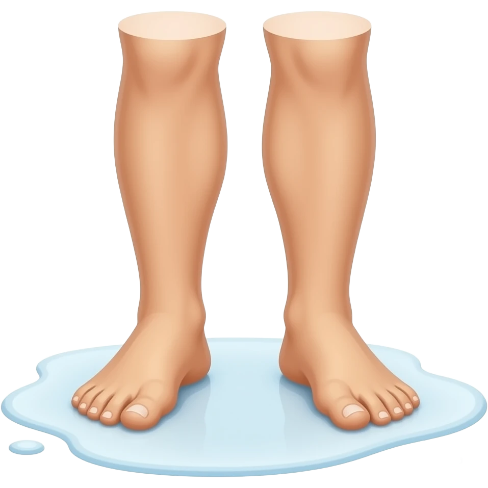 Tanned feet standing in white puddle with knees bent ios emoji