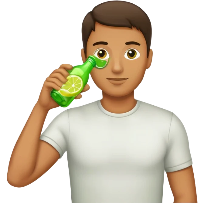 a man drinks a bottle of green lemon brand emoji