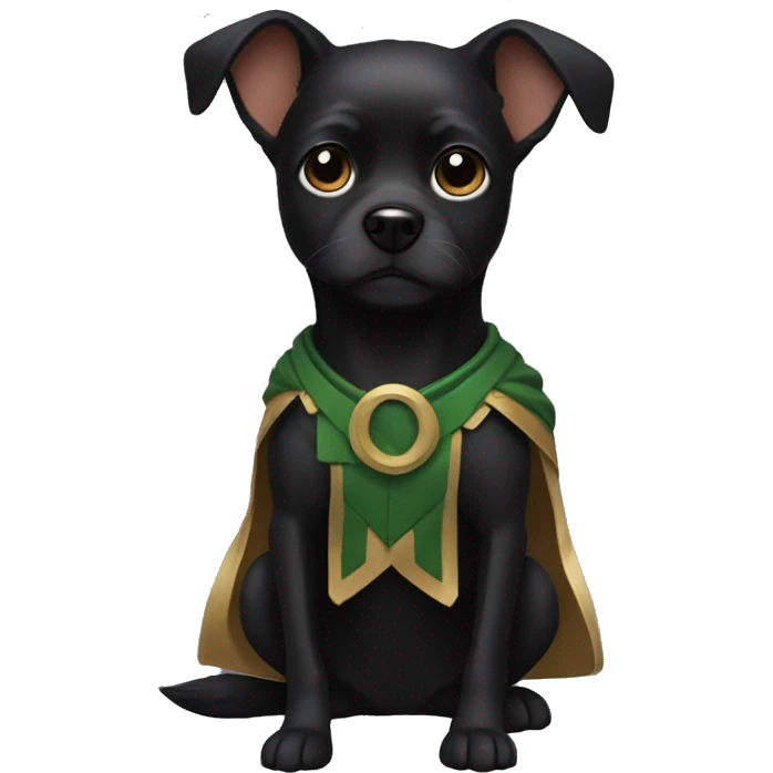 Small black dog with a Loki costume emoji