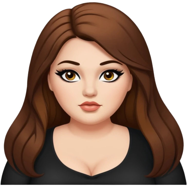 plus size, long brown hair, baddie,pretty, makeup, black eyeliner, long hair emoji