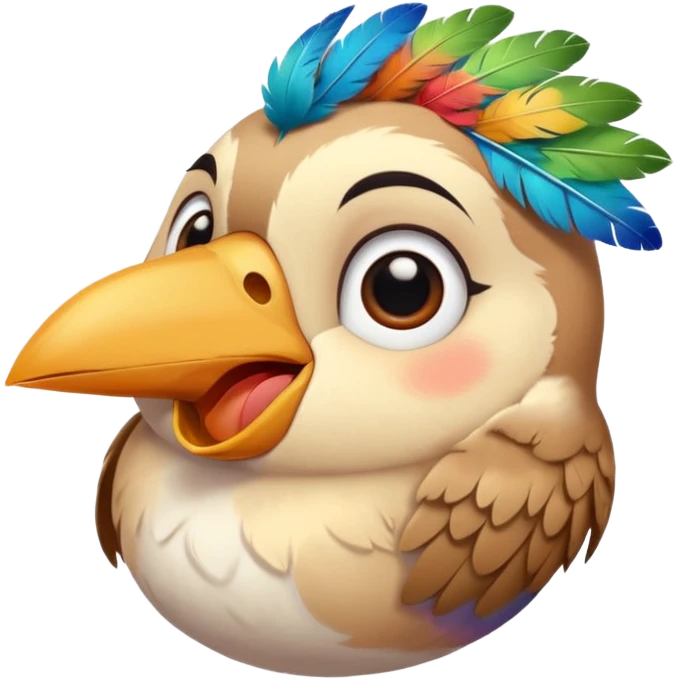 Bird singing with eyes closed and face looking upward. Cute color emoji