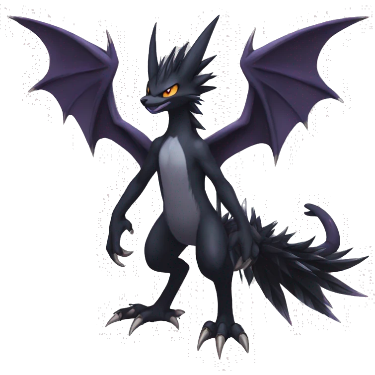 Edgy Cool Fluffy Spiky Winged Dark type Shadow type Nargacuga-Noivern-Pokémon-fusion-cat Full Body emoji