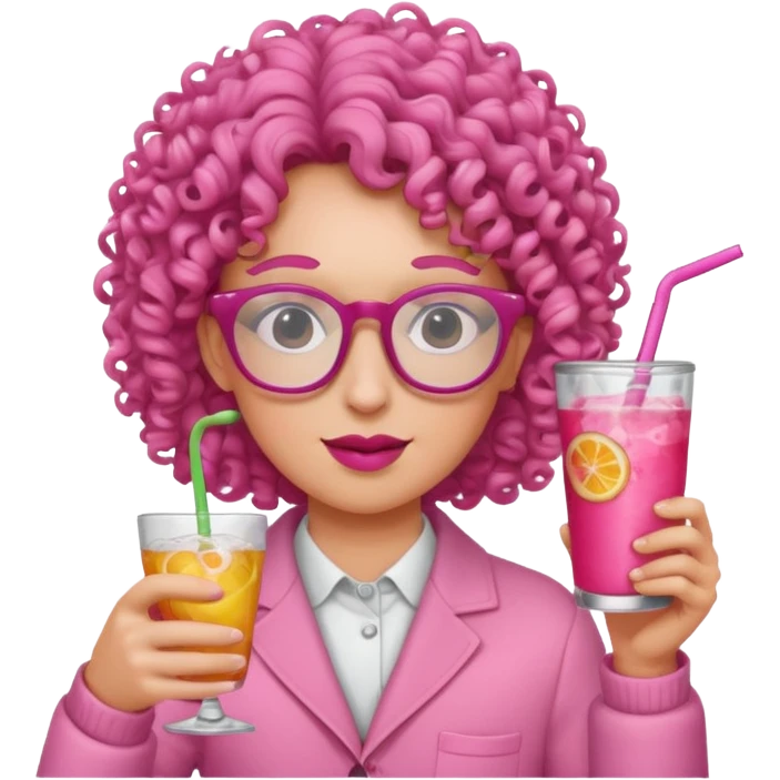 pink curly haired drink holder with glasses  emoji