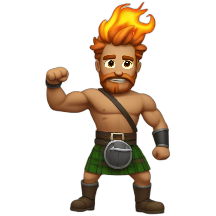 monty starting fires wearing a kilt flexes bicep emoji