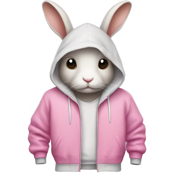 Rabbit wearing a hoodie and has some pink shoes on emoji