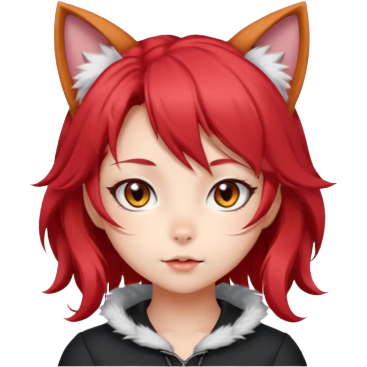 very cute anime cat-girl with cat ears, red blowing hair emoji