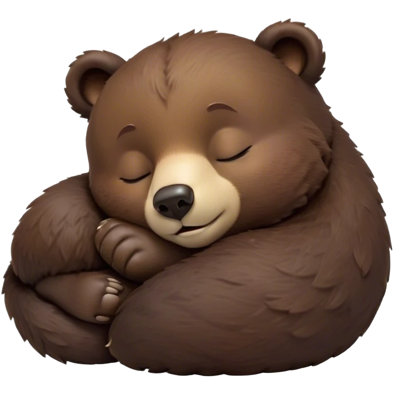 Meme-Worthy Cute Sleeping bear cub Portrait Emoji, Head resting peacefully with a contented smile, showcasing a massive, robust build and a luxuriously soft dark brown fur, eyes shut in a serene, restful nap, Simplified yet hilariously adorable features, highly detailed, glowing with a soft, drowsy light, high shine, relaxed and utterly lovable, stylized with an air of playful laziness, bright and heartwarming, soft glowing outline, capturing the essence of a comically sleepy bear cub, so meme-worthy it feels like it could instantly become the next viral sensation of adorable slumber! emoji