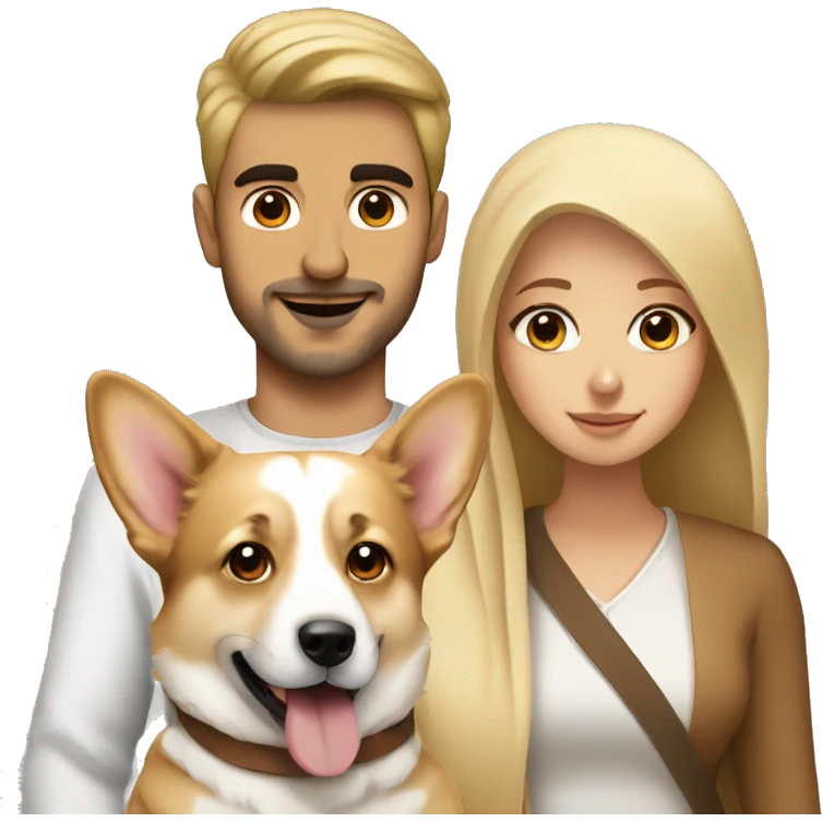 blonde girl, arab guy and corgi together emoji