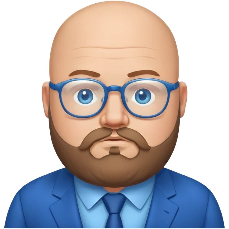 blue-eyed overweight bald man with a beard in a blue suit with glasses emoji
