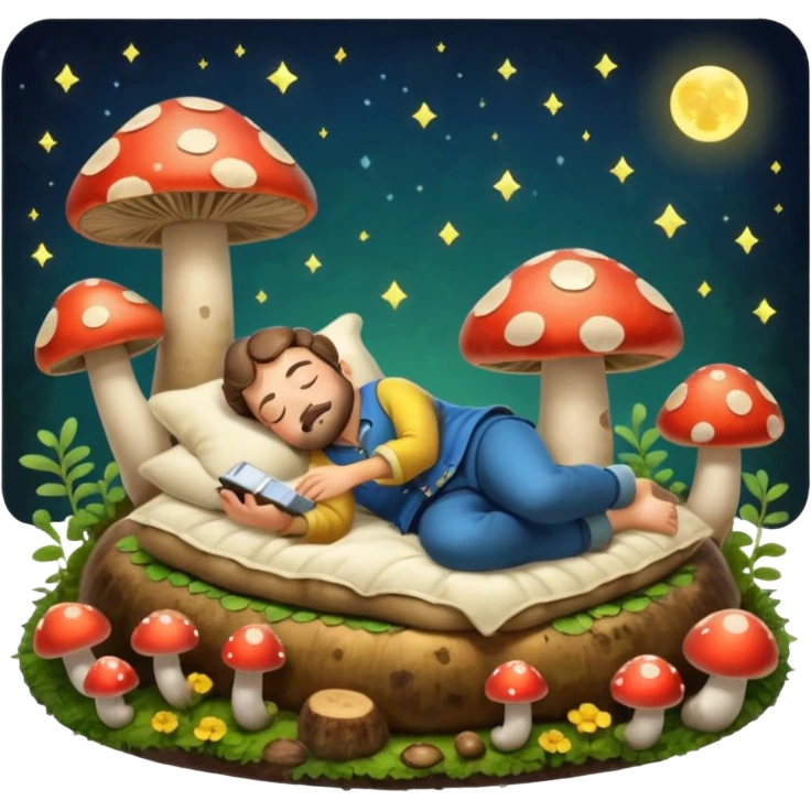 bard character asleep on mushroom bed snoring glow spores emoji