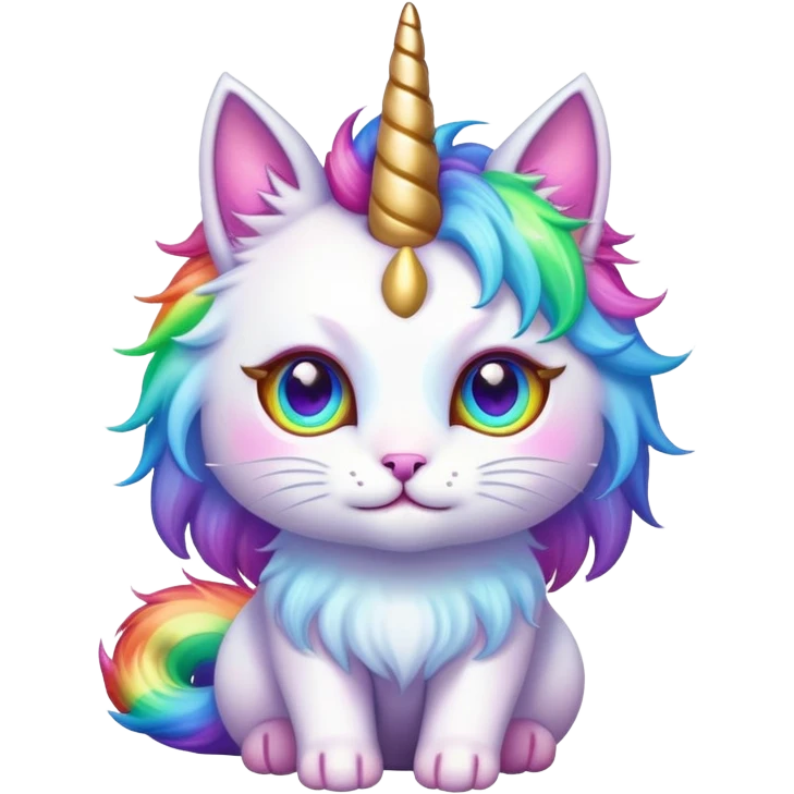Unicorn cat hybrid with rainbow fur and glowing eyes emoji