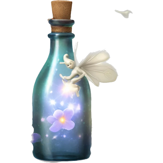 White magic fairy light sparkling old Antique bottle with poison and with herbal and flowers emoji