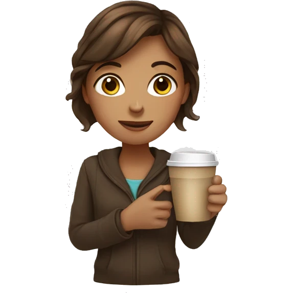 girl with brown hair holding a coffee emoji