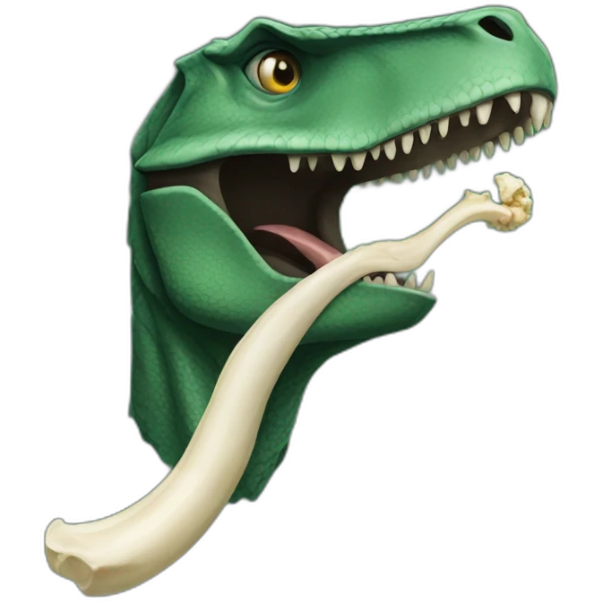 dark green raptor head holding bone in mouth emoji