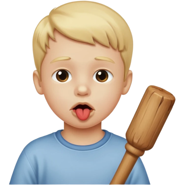 A white child blows his lips into a stick emoji