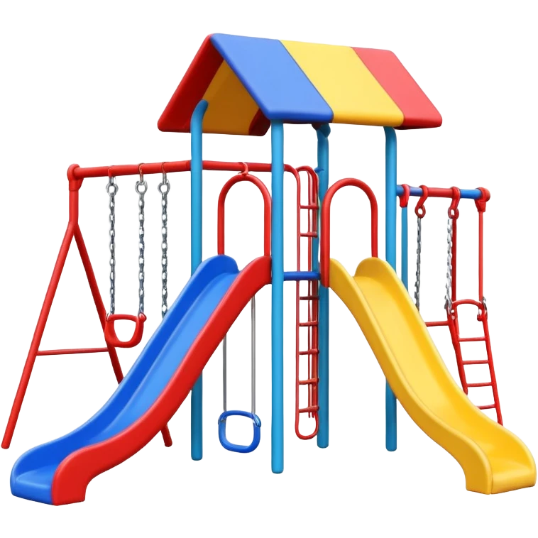 colorful playground with 2 slides and 2 swings, simple style emoji