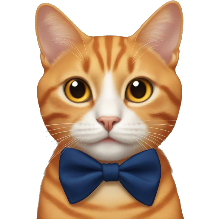 Orange cat with a navy blue bow on his neck emoji