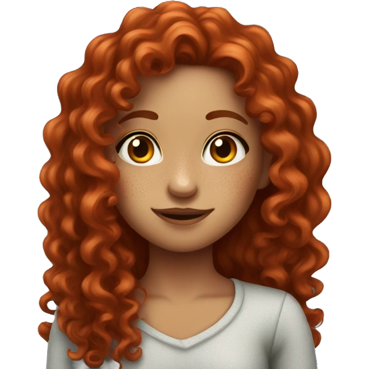 Girl with freckles and deep red long curly hair emoji