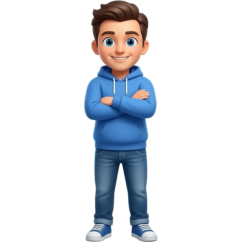 A 3D emoji-style illustration of a friendly man in casual clothes (blue hoodie and jeans), standing with arms crossed and looking directly at the viewer with a warm smile. The words: 'Answer to them,' are in bold white text, while the name 'Baly' is rendered in a vibrant, glowing sky blue color. emoji
