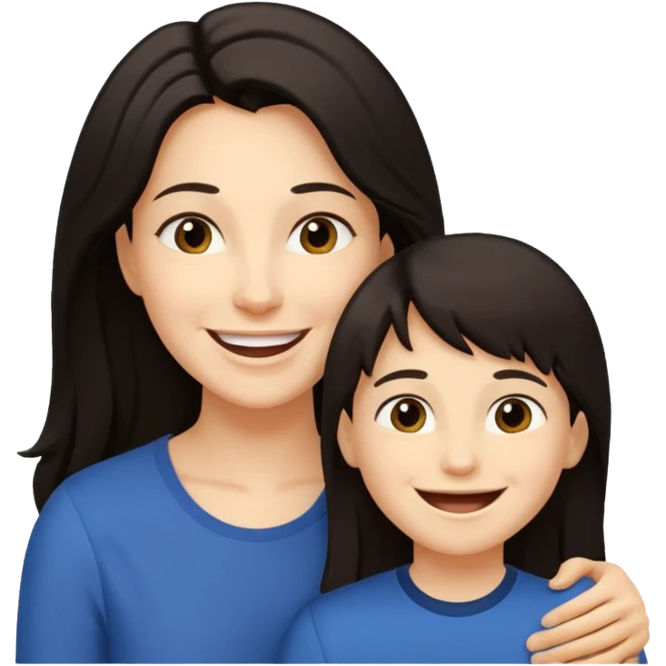 Matka brunetka se raduje se svým dvanáctiletým synem blonďákem s delšími vlasy emoji