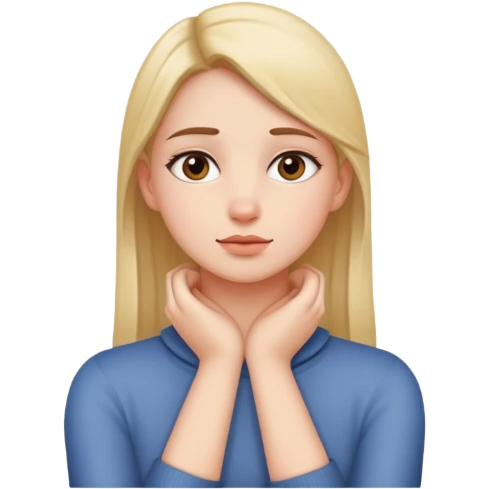 Girl with hands crossing over neck with a straight face emoji