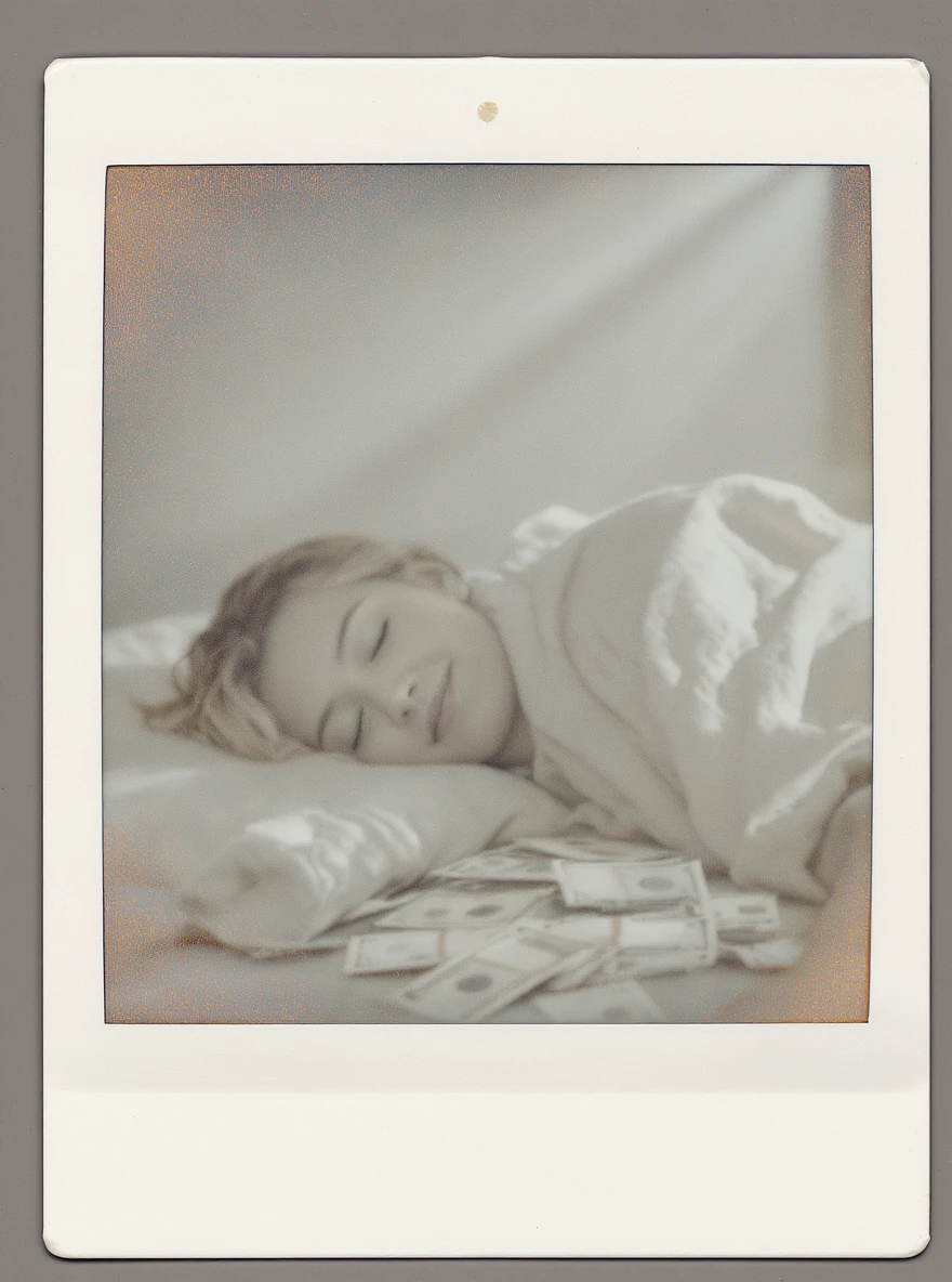 happy person napping on mattress of money emoji