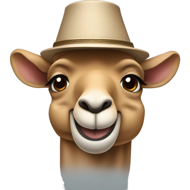 Create a cute chibi camel head with a big smile, wearing a small Turkish fez and a simplified suit. emoji