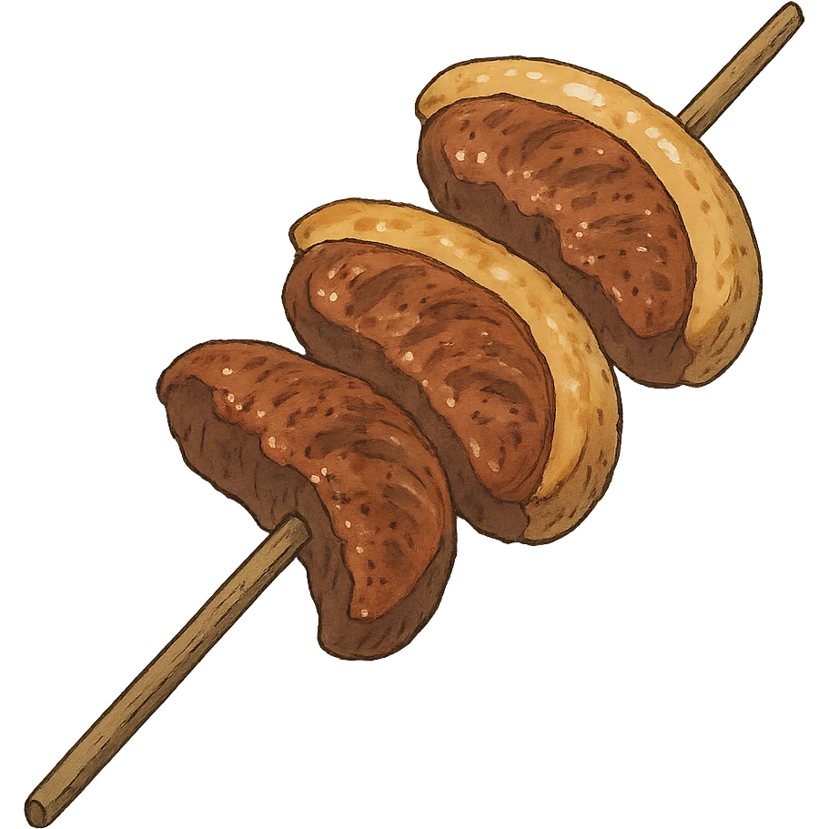ghibli style illustration of picanha on a stick emoji