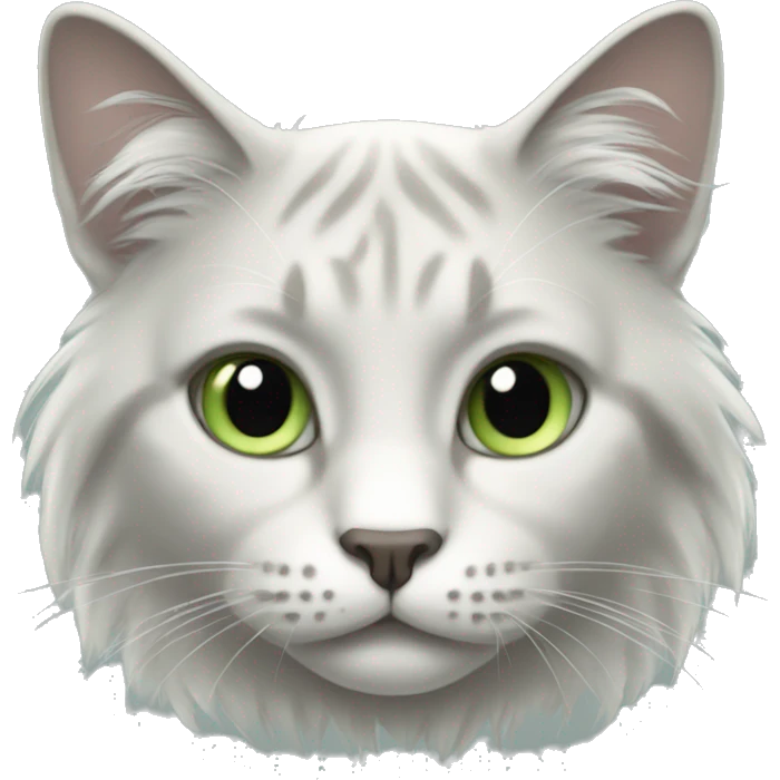 cat with long hair, white snout and grey hair on face, light green eyes emoji