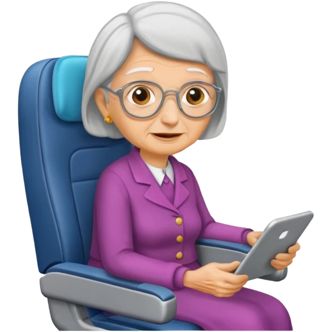 old woman passanger in plane seat emoji